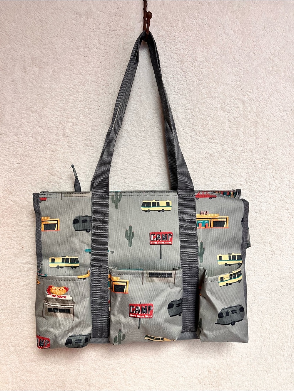 thirty-one Gray Camp Print Canvas Tote Bag